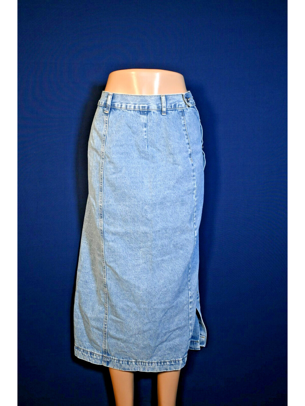 SHEIN Light wash Denim Midi skirt Women Size L Button Front Split Casual